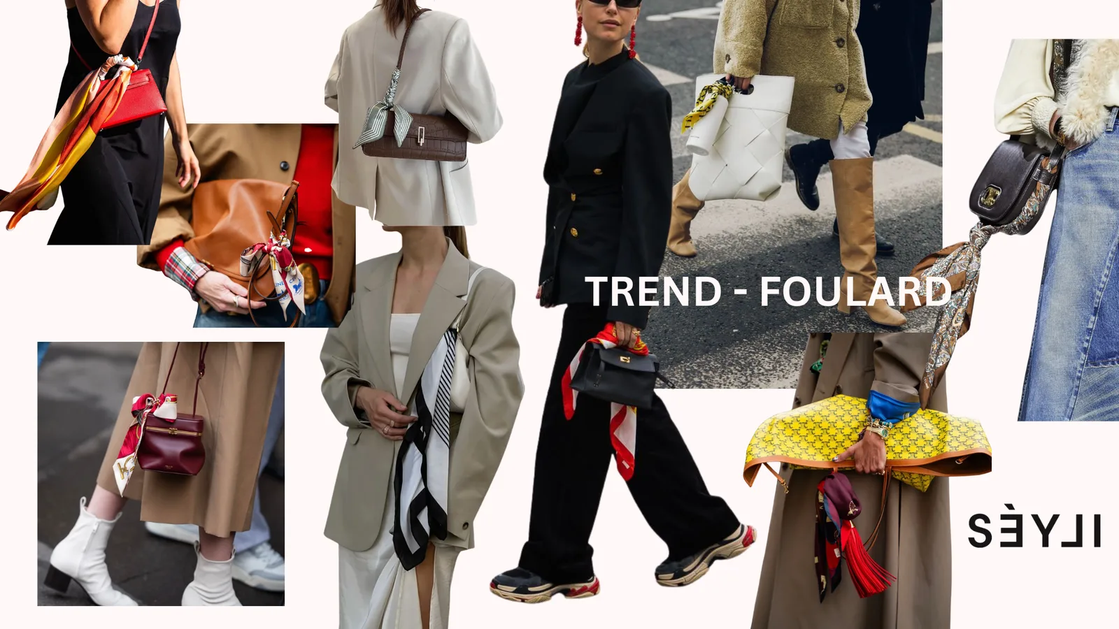 Táska foulard trend: kendővel díszített táskák